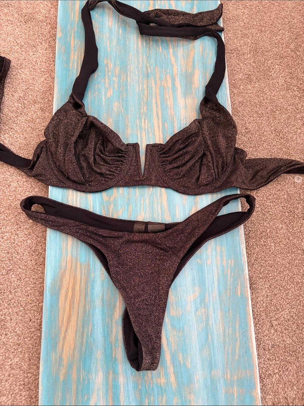 Beach Bunny Sparkly Black Underwire Bikini Set Shimmer Metallic - Size S
